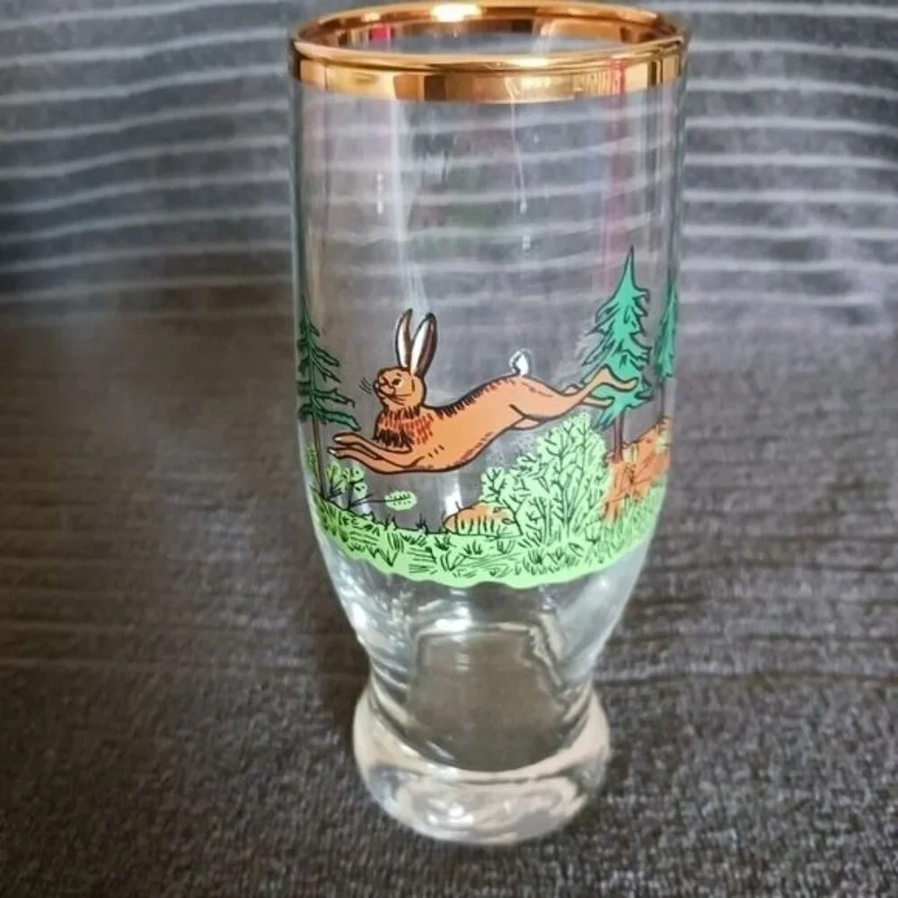 Vintage set of 6 beer glasses hunter motifs